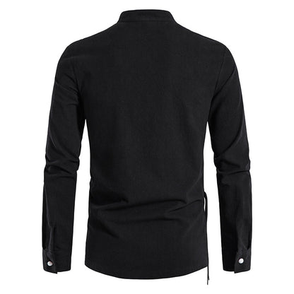 sanyamk New Men's Casual Blouse Cotton Linen Shirt Tops Long Sleeve Tee Shirt Spring Autumn Slanted Placket Vintage Yoga Shirts