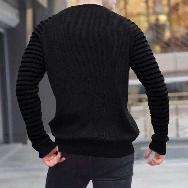 sanyamk Casual Striped Long Sleeve Sweaters Men Autumn Fashion Crew Neck Knitted Pullovers Tops Spring Mens Clothes Vintage Sweater Top