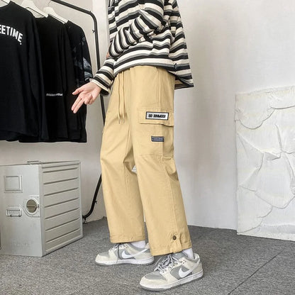 sanyamk Spring Autumn Casual Print Patchwork Cotton Wide Leg Pants Man Loose Y2k Pocket Hip Hop Cargo Straight Male Trousers Streetwear