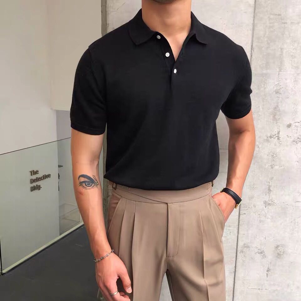 sanyamk Summer Knitted Polo Shirt Solid Color Business Casual POLO Men Short Sleeve Shirt High Quality Golf Shirts Mens Clothes