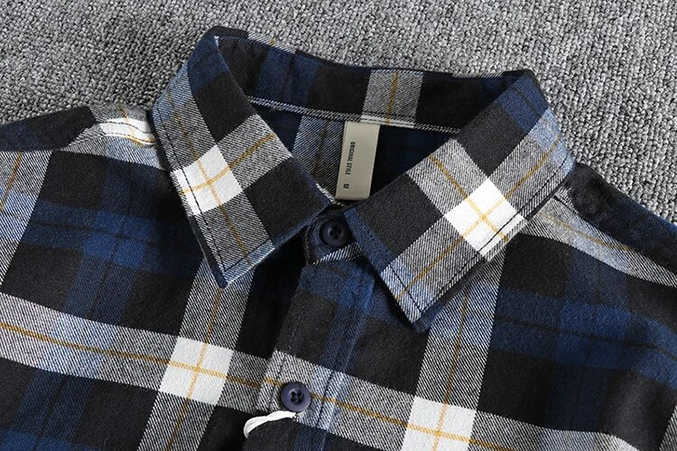 sanyamk New Spring Vintage Ground Wool Plaid Long-sleeved Shirt Men's Back Embroidery Pattern All-match Youth Coat Casual Shirts