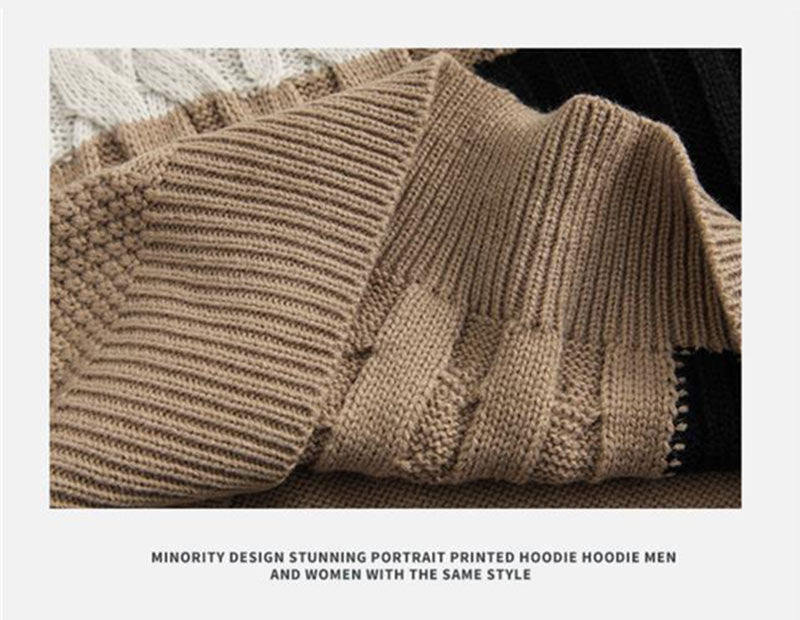 Bonsir Sweater Men Winter New Japanese Bear Embroidery Pocket Knit Pullovers  Woman Vintage Hip Hop Streetwear Oversized Sweater