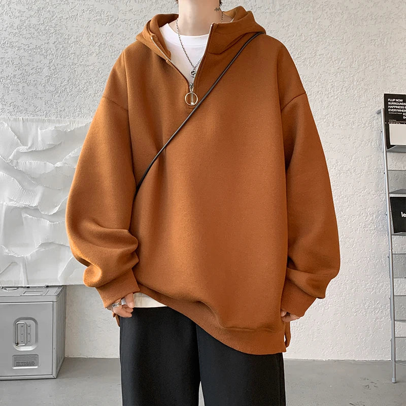 sanyamk Turtleneck Hoodie Zipper Pullovers Streetwear Hip Hop Hooded Sweatshirt Men Clothing Korean Couples Harajuku Coat