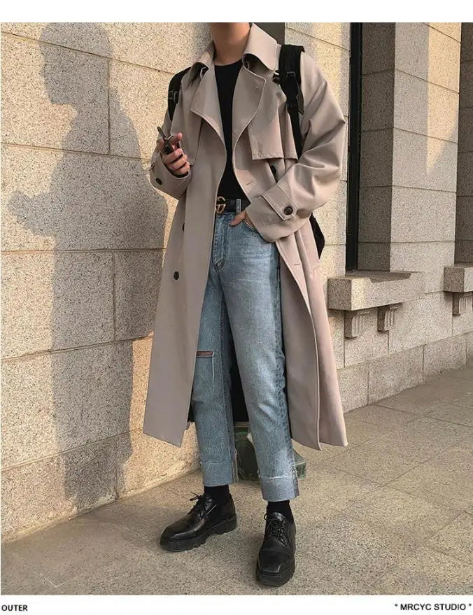 Bonsir Autumn Winter New Men's Coats Male Slim Long Jacket Fashion Boutique Solid Slim Men's Trench Coat Jacket Plus Size W75