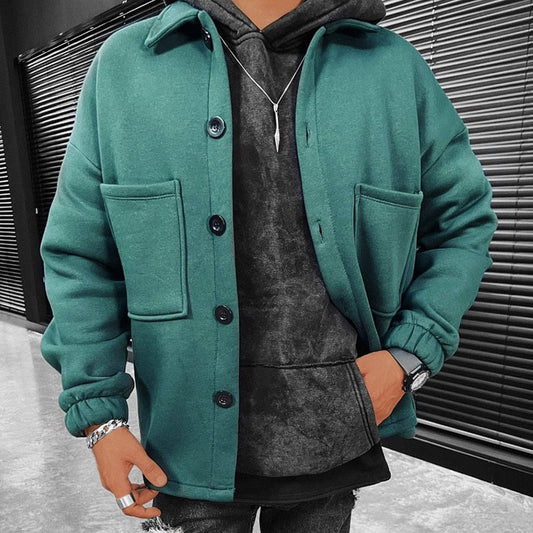 Bonsir Autumn Winter Woolen Jacket Men Casual Loose Long Sleeve Buttoned Turn-down Collar Solid Coats Mens Streetwear Fashion Cardigans