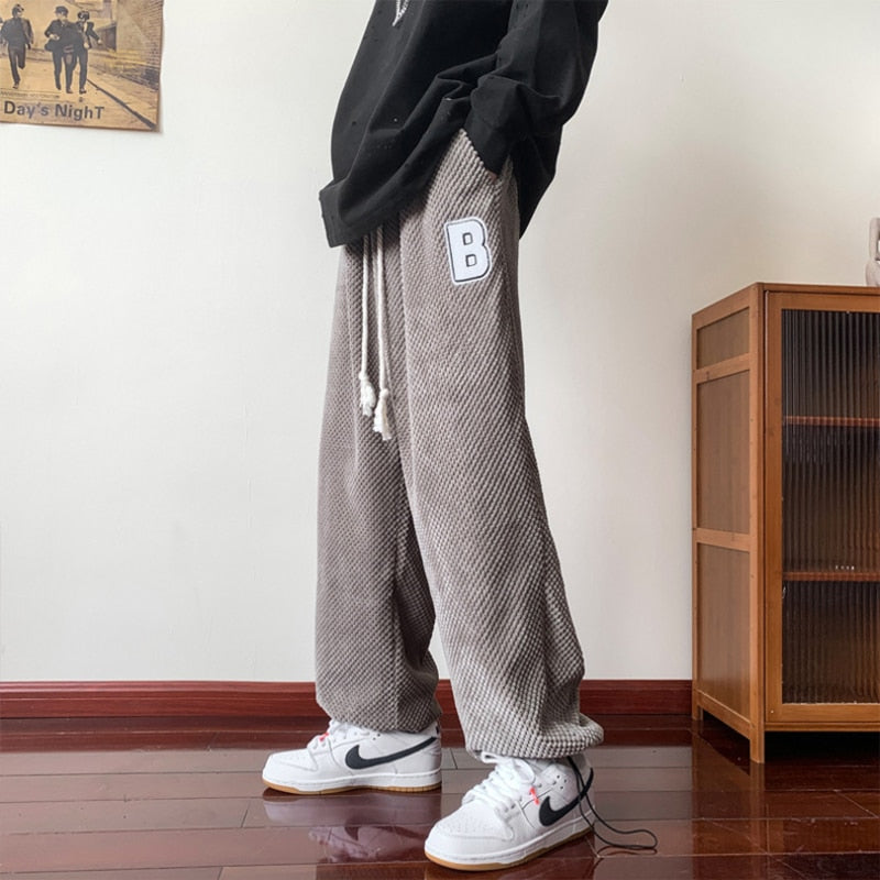 Bonsir Vintage Sports Pants Casual Retro Loose Straight-leg Trousers Sweatpants Fashion Hip Hop Streetewear Black Spring