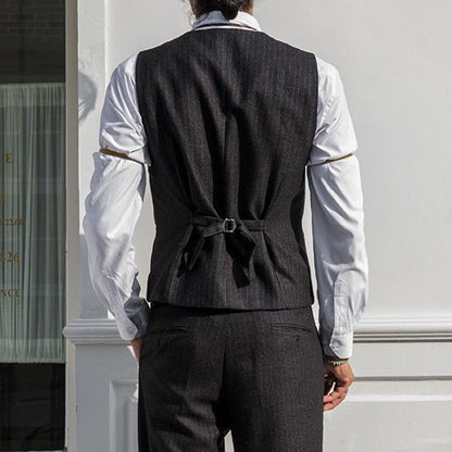 sanyamk British Style Retro Suit Vest Male Vertical Stripes Business Elegant Professional Formal Dress Body Fashion V-neck Suit Vest