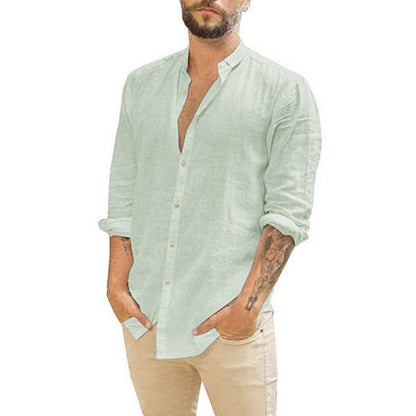 sanyamk New Men's Casual Blouse Cotton Linen Shirt Loose Tops Short Sleeve Tee Shirt Spring Autumn Summer Casual Handsome Men Shirt