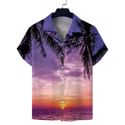 sanyamk Cuba Collar Summer Men's Short-sleeved Printed Shirt Hawaii Beach Vacation