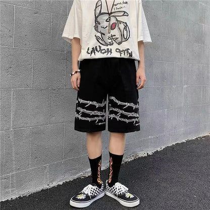 Bonsir Summer trend ins dark high street hip-hop print personality casual shorts men's elastic waist tie quick-drying pants