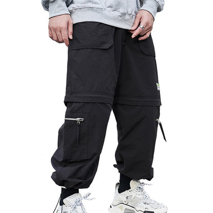 Bonsir Casual Pants Men's Spring Streetwear Trousers Japanese Loose Straight Leg Cuff Functional Cargo Pants Zipper Unloading Shorts