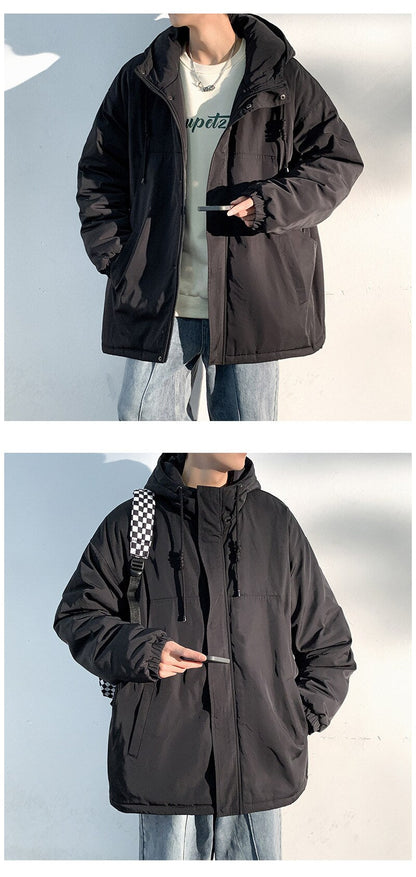 Bonsir New Fashion Hooded Warm Coat Men Casual Oversize Jacket Loose Baggy Streetwear Front Pocket Hiphop Clothing