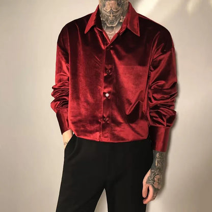 sanyamk Hong Kong Style New Trendy Shiny Long-Sleeve Gold Velvet Shirts Unisex Fashion Temperament Casual Shirts Jackets For Couples