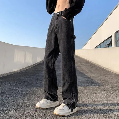 sanyamk American street hip-hop straight leg personalized design for men and women trendy loose leg jeans washed retro casual pants y2k