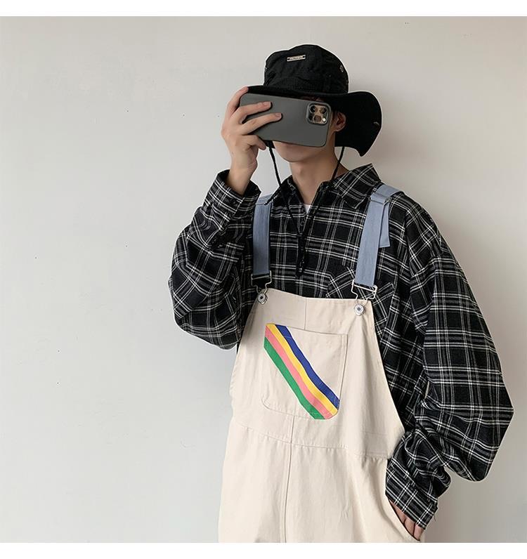 sanyamk Men Suspenders Jumpsuits Oversized Rainbow Printing Overalls Summer Straight Casual Pants Vintage Splicing Trousers Male Clothes