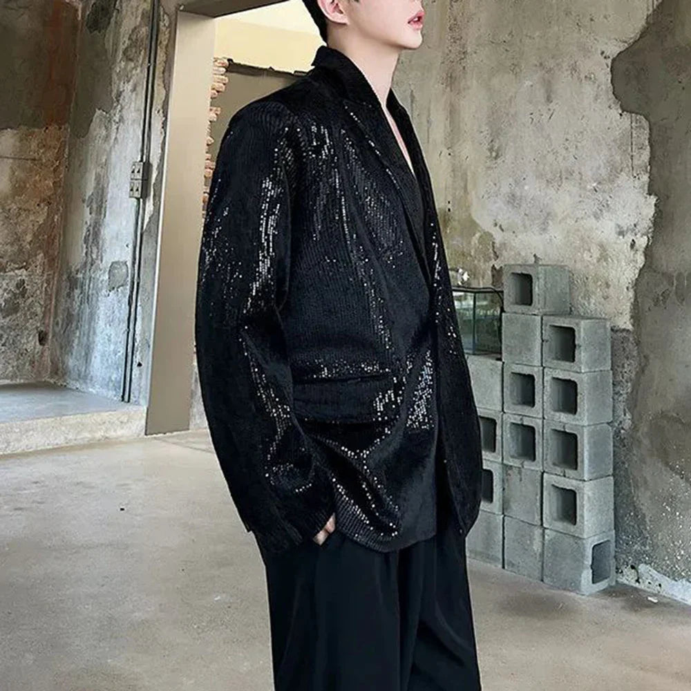 sanyamk Mens Sequin Sexy Stage Performance Suit Jacket Autumn Winter Genderless Fashion Nightclub Personalized Loose Jacket Unisex