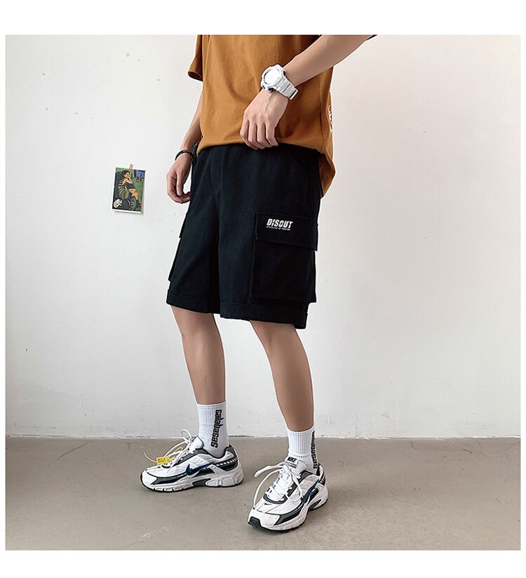 Bonsir Oversize Casual Shorts Men's Thin Street Trend Big Pocket Overalls Sports Loose Straight Pants Printed Letters Summer Clothes