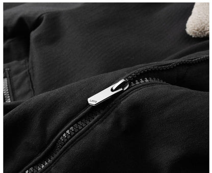 sanyamk Winter Men's Fleece Coat Military Bomber Jacket Big Pockets Lamb Velvet Collar Cargo Jacket Windbreaker Warm Padded Jacket