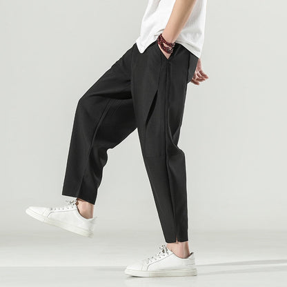 Bonsir Cotton Linen Wide Men Pants New Oversize Plicated Harem Pants Streetwear Male Spring Summer Casual Pants Men Clothing