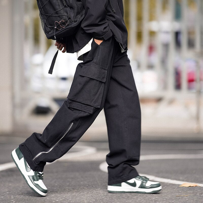 sanyamk Cotton Cargo Pants Men Fashion Retro Pocket Casual Pants Men Japanese Streetwear Hip Hop Loose Straight Pants Mens Trousers