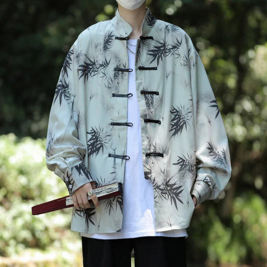 sanyamk Men's Tie-dye Long Sleeve Shirt Spring New Chinese Style Dial Buckle Stand Collar Loose Casual Han Tang Traditional Clothing