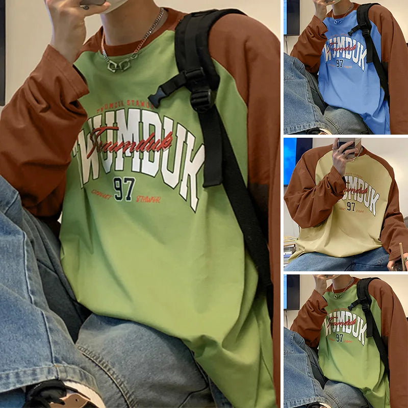 sanyamk  -  New Men's Clothing Hot Sale Contrast Printed Pattern T-shirts Fashion Well Fitting Male Long Sleeved Camiseta S-5XL 2024