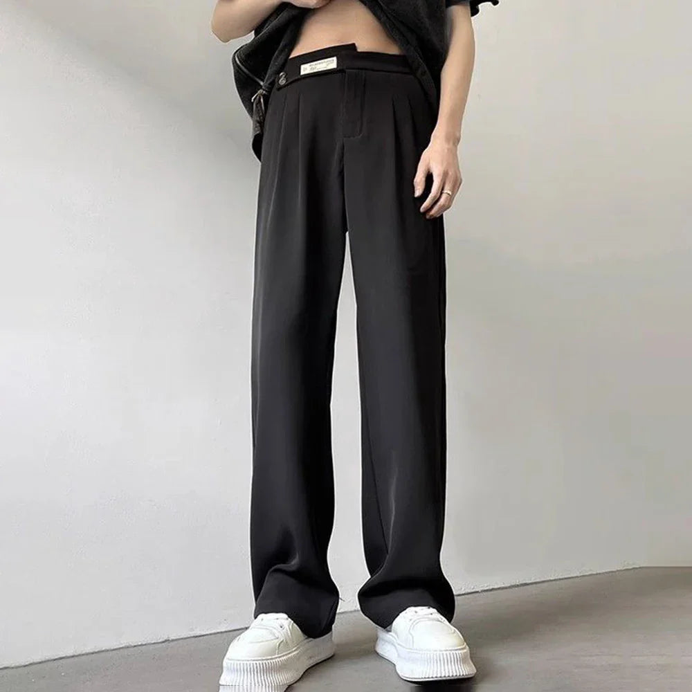 sanyamk Suit Pants For Men Fashionable And Elegant Loose Straight Casual Pants British Style Solid Color High-Waisted Wide-Leg Pants