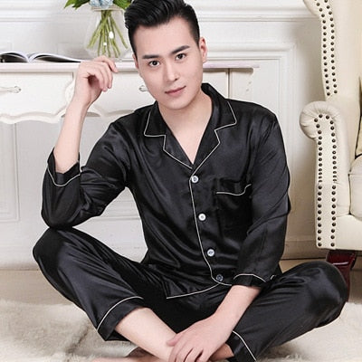 sanyamk Mens Designer Pajamas for Men Sleepwear Set Pijama Set Long Sleeve Sleep Tops Trousers Sleep Wear Men Thin Ice Silk Pajama Set