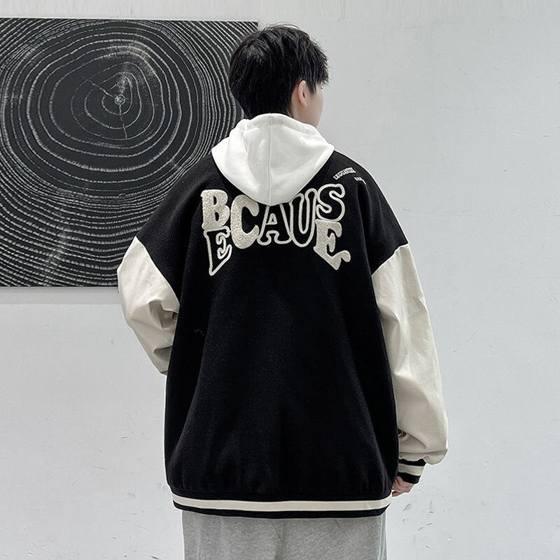 Bonsir Autumn Winter New Men Patchwork Jackets Korean Letter Graphic Casual Oversized Man Coats Fashion Male Baseball Jackets