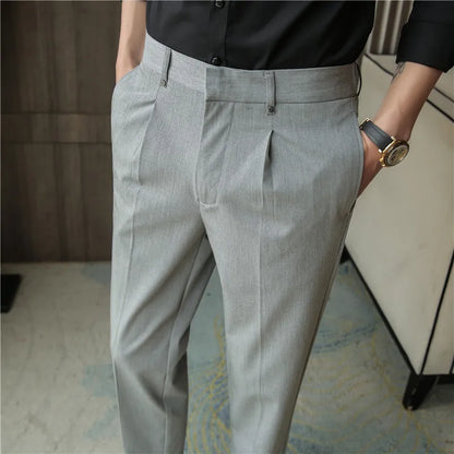 sanyamk Summer Business Dress Pants Men Ankle Length Casual Suit Pants Slim Fit Wedding Party Office Social Trousers Men Clothing