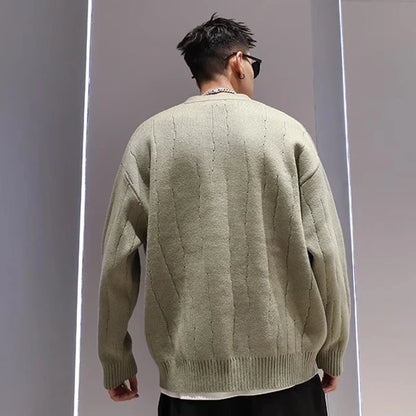 sanyamk Knit Cardigan Male Korean Style Sweater Coat Men Old Money Autumn Winter Loose Casual Men's Long Sleeve Streetwear