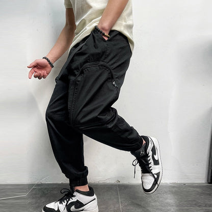 Bonsir Cargo Pants Men Fashion Zippered Pockets Long Pant For Mens Autumn Casual Solid Color Tight Foot Trousers Male Streetwear Summer