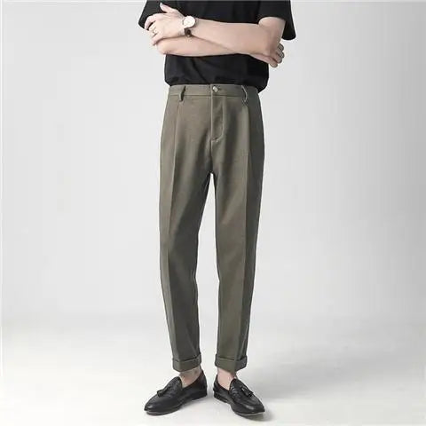 sanyamk Winter Men's Thicken Woolen Clothing Suit Pants Casual Straight Korean Fashion Business Long Trousers Male Clothing L97