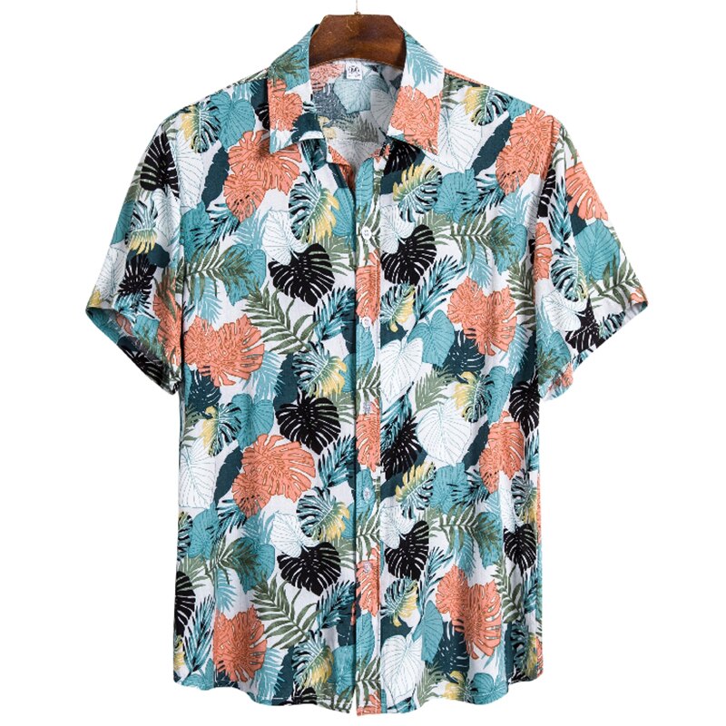 sanyamk Men's Hawaiian Polyester Summer Short Sleeve Shirt Tropical Leaf 3D Pattern Printing Beach Male Shirts Casual Blouse For Men 5xl