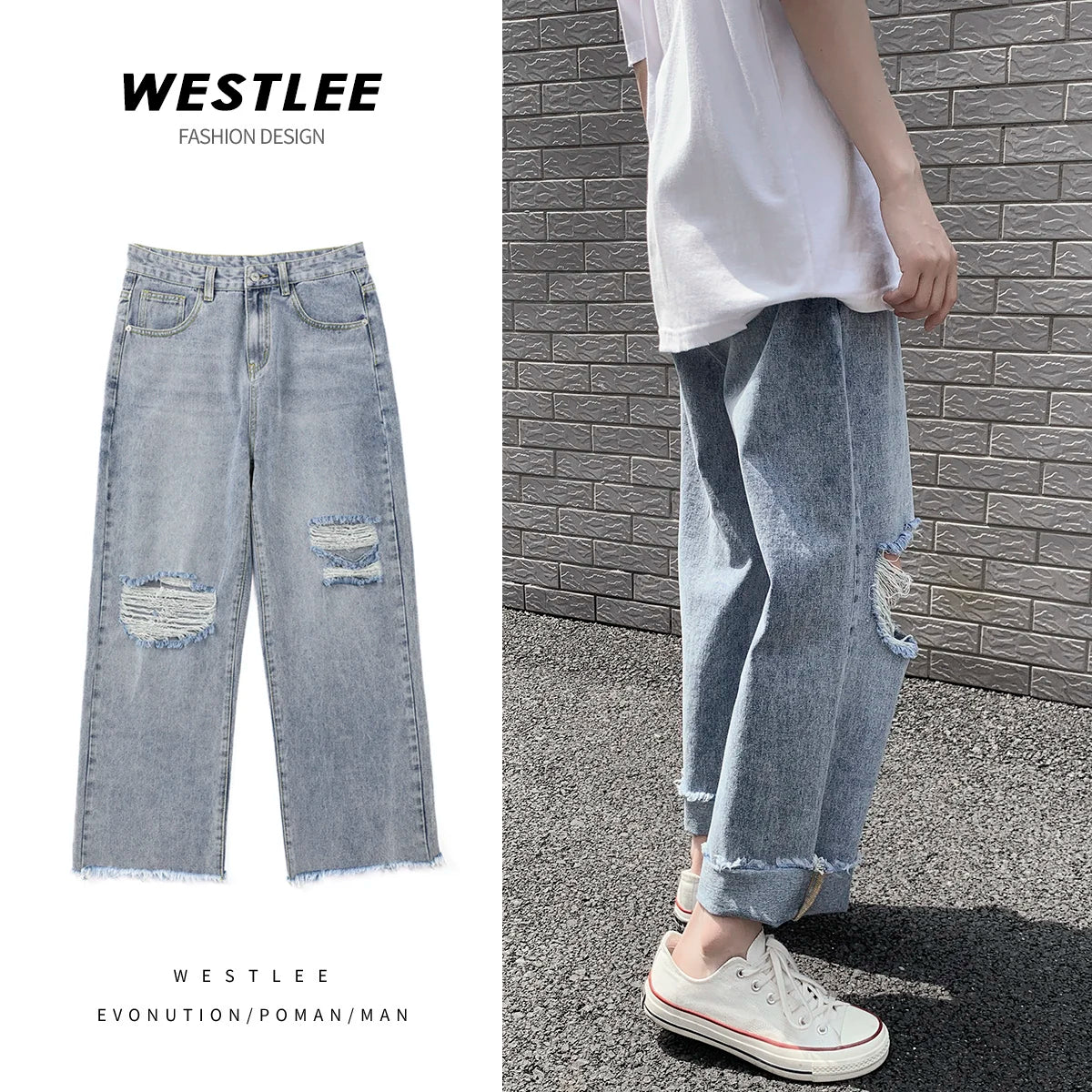 sanyamk Spring and Summer New Men's Torn Jeans Street Hip-hop Loose Wide Leg Pants Thin Fur Pants Brand Men's Clothing Ripped