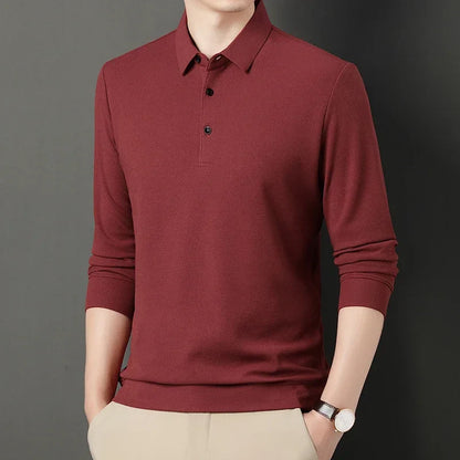 sanyamk 2024 Spring Autumn Waffle Men's Long-sleeved Polo Shirt Business Casual Slim Top Classic Solid Color Male Brand Tees