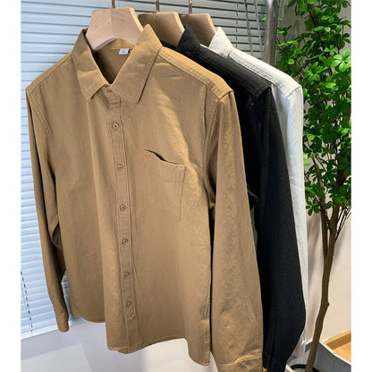 Bonsir 100% Cotton Shirts For Men Spring Fall Japan Comfortable Premium Button Up Business Casual Fashion Blouse Long Sleeve Lapel Tops