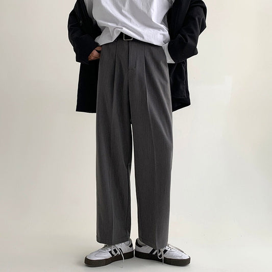 sanyamk Korean Fashion Men Western Pants Loose Solid Color Straight Wide Leg Casual Suit Pants Male Summer New Streetwear Trousers