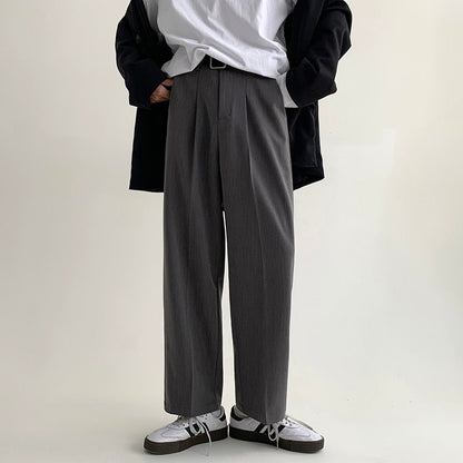 Bonsir Korean Fashion Men Western Pants Loose Solid Color Straight Wide Leg Casual Suit Pants Male Summer New Streetwear Trousers