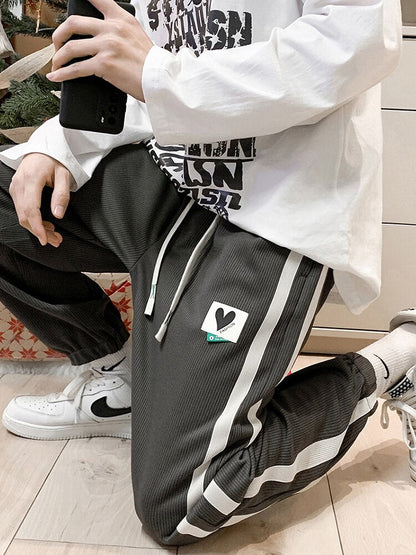 Bonsir  New Spring Plus Size Loose Sweatpants Men Striped Joggers Hip Hop Streetwear Ankle Length Cotton Casual Harem Pants