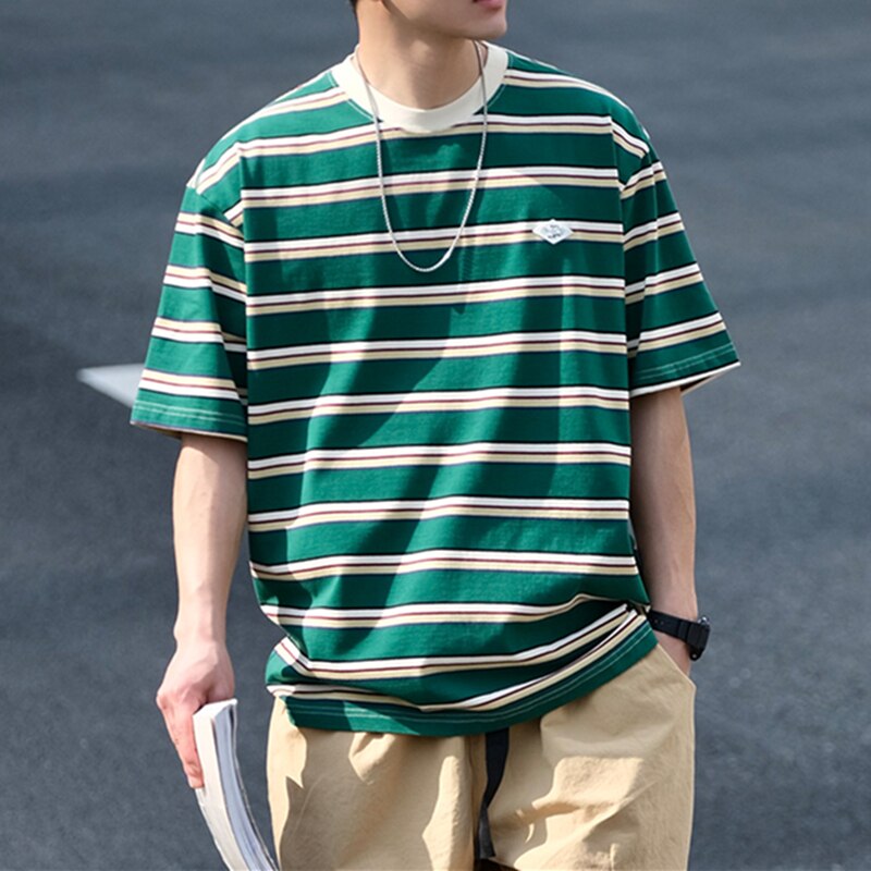 Bonsir Summer Japanese Streetwear Striped T Shirt Men Clothing Harajuku Casual High Quality Short Sleeve Tee Korean Trendy Tops For Boy