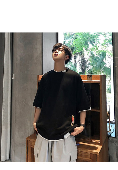 Bonsir Summer Mens T Shirt Oversize Cotton 5XL New Casual Solid color Japanese Harajuku Tee Shirts Man Streetwear Big Size Unisex Top