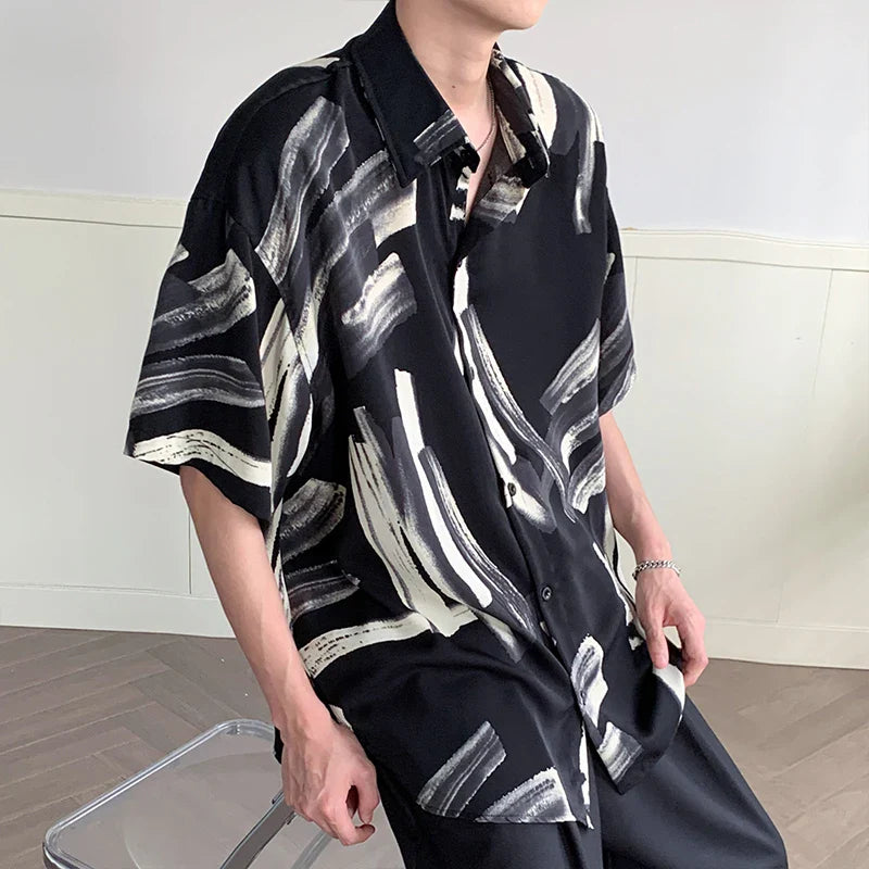 Bonsir Summer Short Sleeved Shirt Men Fashion Printed Casual Shirt Men Streetwear Korean Loose Ice Silk Shirt Mens Hawaiian Shirts