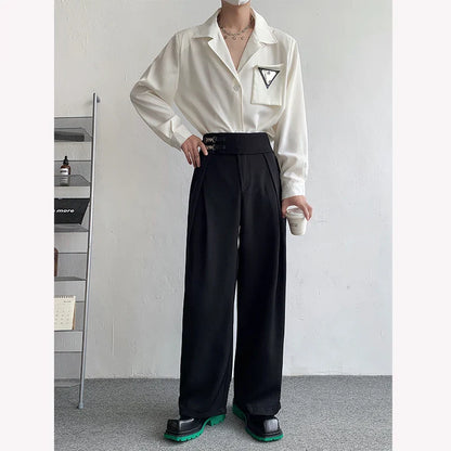 sanyamk Black Suit Pants Men Oversized Fashion Social Mens Dress Pants Korean Loose Straight Wide Leg Pants Mens Office Formal Trousers