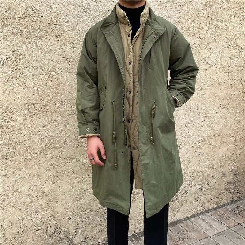 sanyamk Men's Winter Coat Faux Two-piece Standard Collar Regular Fit Japan Korean Casual Business Style Vintage Down Parka