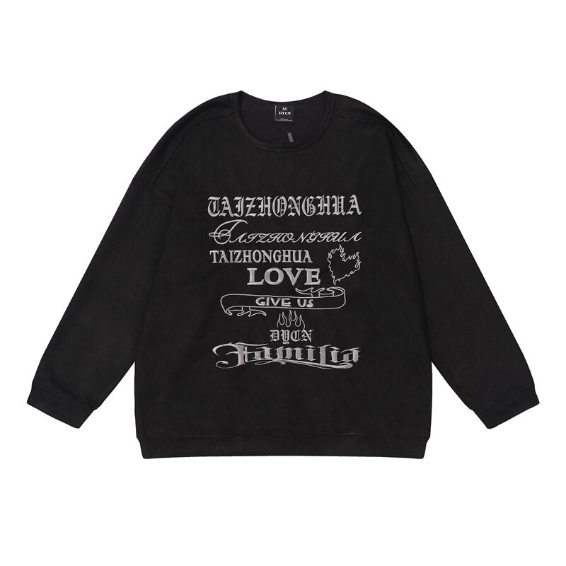 sanyamk High Street Letter Embroidery Suede Sweatshirts for Men and Women Retro Round Neck Pullover Casual Oversize Autumn Winter Hoodie