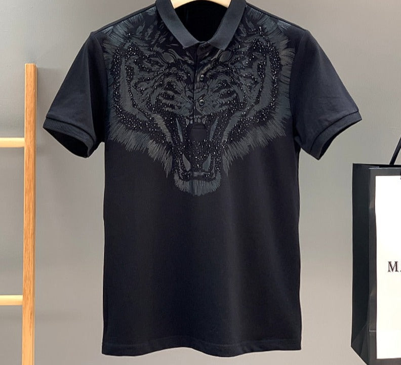 sanyamk 2022 New Arrival Tiger Head Printing Short Knitted Casual Solid Polos Summer Men T Shirt Men Leisure Cotton Tshirt