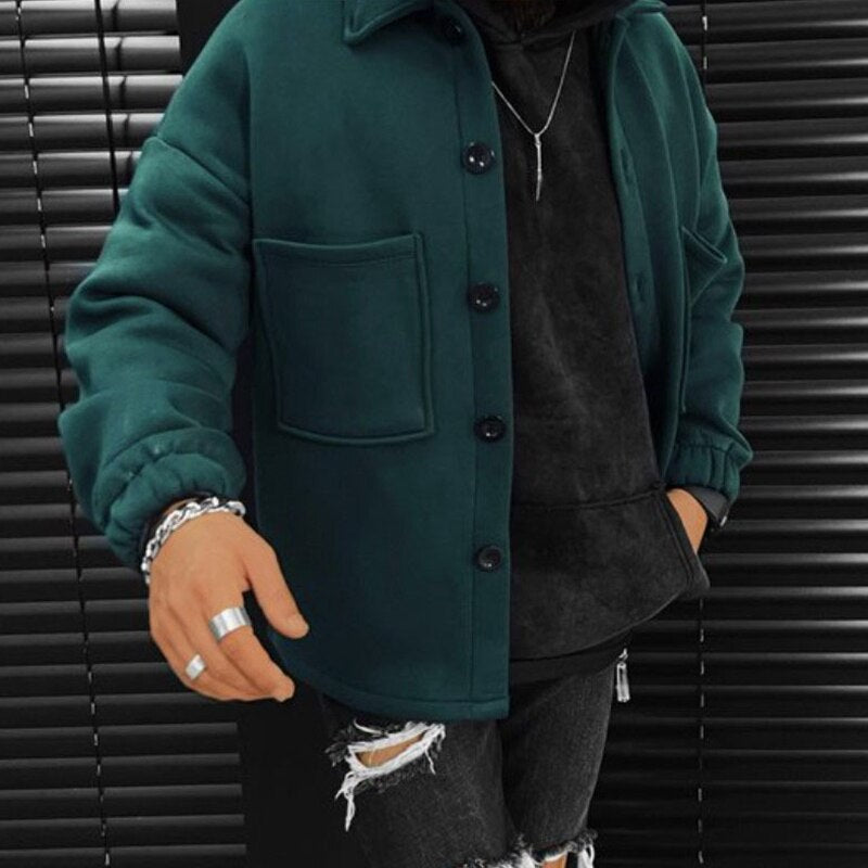 Bonsir Autumn Winter Woolen Jacket Men Casual Loose Long Sleeve Buttoned Turn-down Collar Solid Coats Mens Streetwear Fashion Cardigans