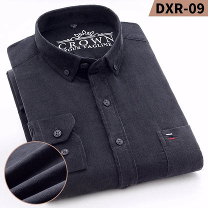 sanyamk Men Autumn Winter Long Sleeve Cotton Corduroy Shirt Regular Fit Warm Solid Casual Men's Shirts With Pokets