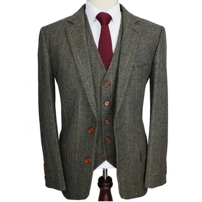 sanyamk Men Suit Custom Made Dark Green Herringbone Slim 3 Pieces Fit Wedding Business Banquet Tuxedo Jacket Vest With Pants